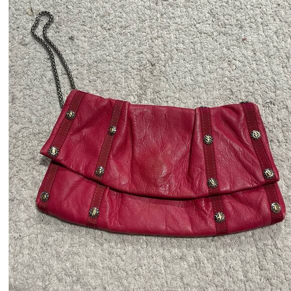 Henri Bendel Pebbled Leather Studded Wristlet Red - Picture 1 of 10